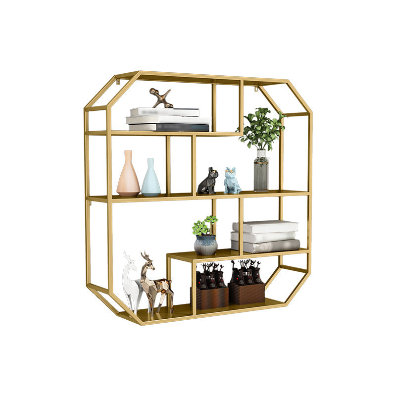 Iron Contemporary Wall Unit Bookshelf 4/5/6-Shelf Closed Back Bookshelf 27.6"L x 7.1"W x 31.5"H Gold Clearhalo 'Bookcases' 'furn' 'furn_bookcases' 'Furniture' 'furniture_bookcases' 'kitchen' 'kitchen_bookcases' 'Living Room Furniture' 'Office Furniture' 4708596