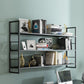 Industrial Wall Mounted Bookshelf Black and White Iron Shelf for Home 47.2"L x 9.4"W x 37.8"H Black Clearhalo 'Bookcases' 'furn' 'furn_bookcases' 'Furniture' 'furniture_bookcases' 'kitchen' 'kitchen_bookcases' 'Living Room Furniture' 'Office Furniture' 4708679