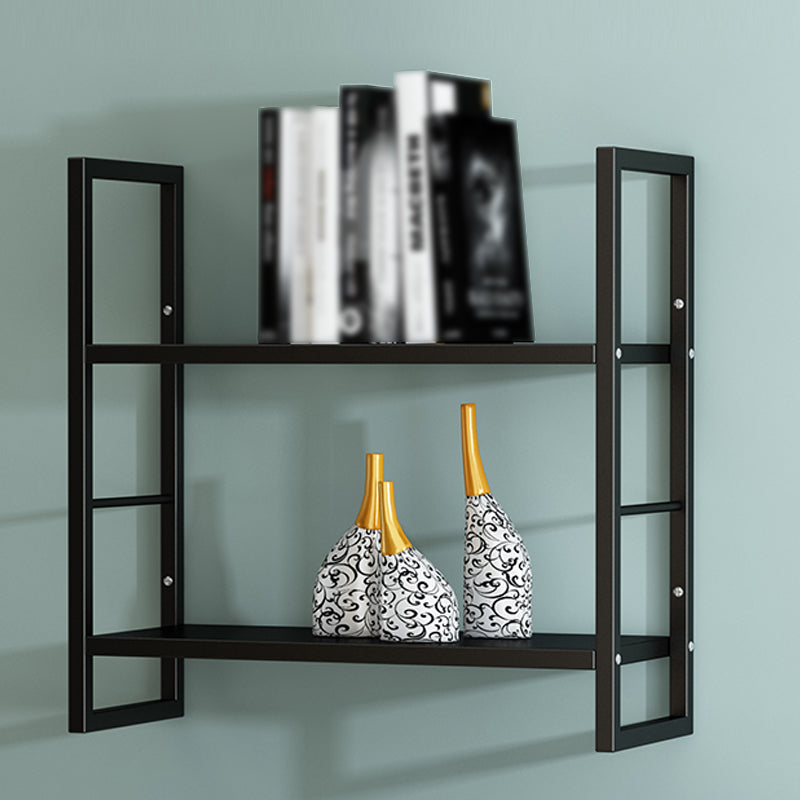 Industrial Wall Mounted Bookshelf Black and White Iron Shelf for Home 23.6"L x 9.4"W x 26"H Black Clearhalo 'Bookcases' 'furn' 'furn_bookcases' 'Furniture' 'furniture_bookcases' 'kitchen' 'kitchen_bookcases' 'Living Room Furniture' 'Office Furniture' 4708680