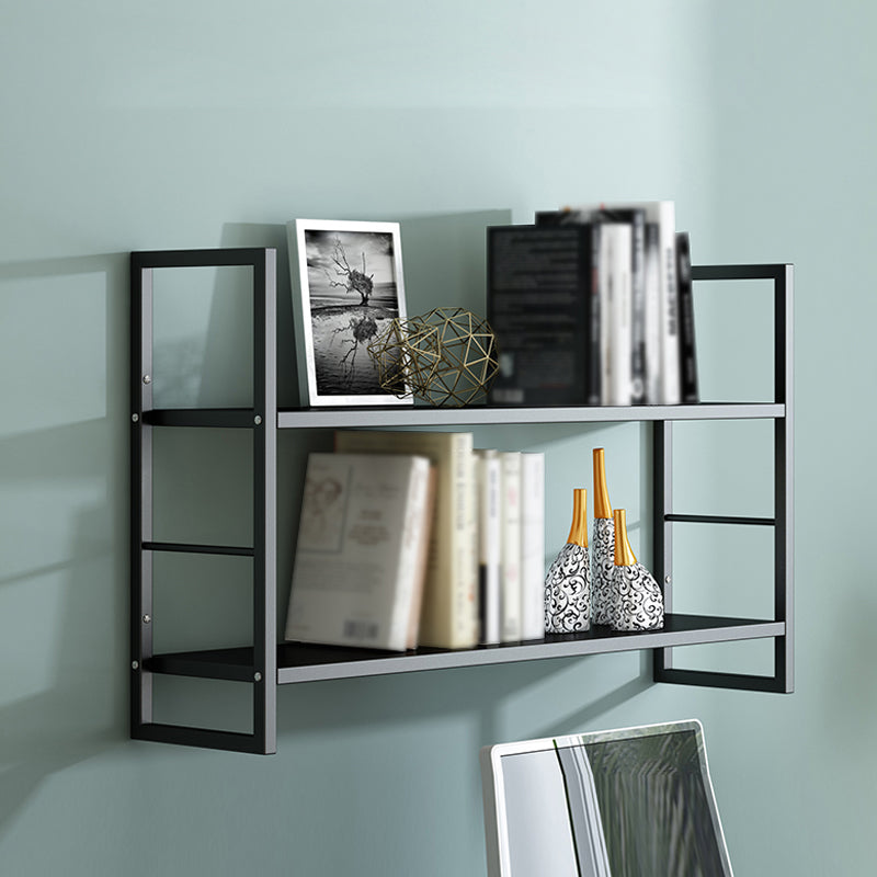 Industrial Wall Mounted Bookshelf Black and White Iron Shelf for Home 31.5"L x 9.4"W x 26"H Black Clearhalo 'Bookcases' 'furn' 'furn_bookcases' 'Furniture' 'furniture_bookcases' 'kitchen' 'kitchen_bookcases' 'Living Room Furniture' 'Office Furniture' 4708685