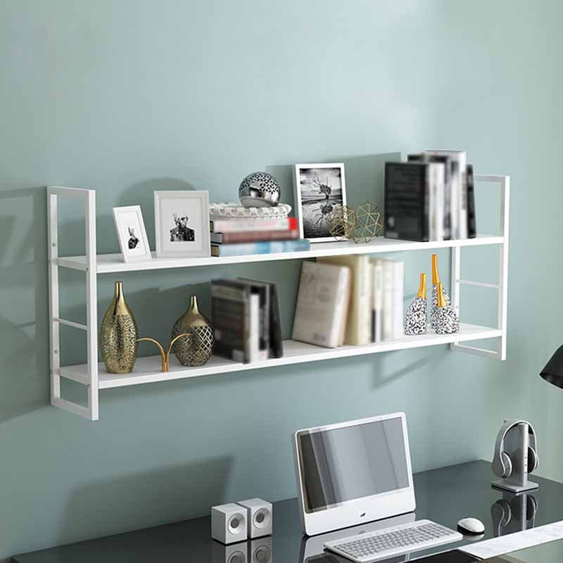 Industrial Wall Mounted Bookshelf Black and White Iron Shelf for Home 47.2"L x 9.4"W x 26"H White Clearhalo 'Bookcases' 'furn' 'furn_bookcases' 'Furniture' 'furniture_bookcases' 'kitchen' 'kitchen_bookcases' 'Living Room Furniture' 'Office Furniture' 4708693