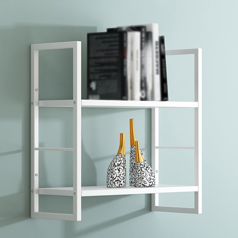 Industrial Wall Mounted Bookshelf Black and White Iron Shelf for Home 23.6"L x 9.4"W x 26"H White Clearhalo 'Bookcases' 'furn' 'furn_bookcases' 'Furniture' 'furniture_bookcases' 'kitchen' 'kitchen_bookcases' 'Living Room Furniture' 'Office Furniture' 4708694