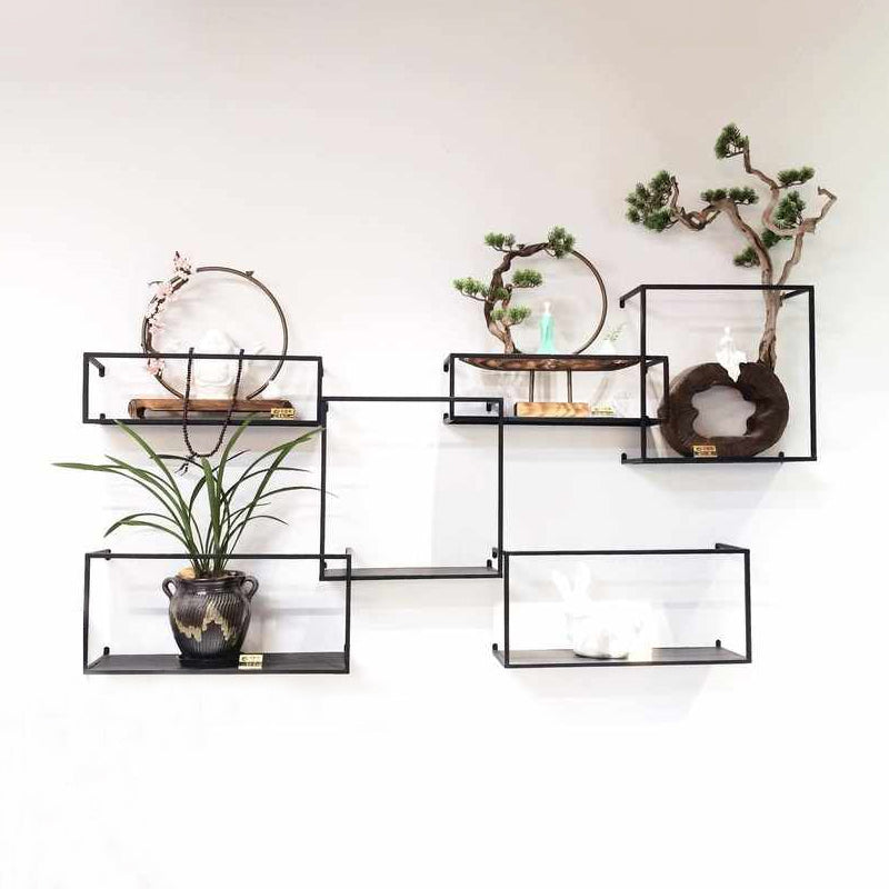 Gold/Black Wall Mounted Bookshelf Iron Modern Closed Back Shelf 61"L x 7.9"W x 31.5"H Black 6 Piece Set Clearhalo 'Bookcases' 'furn' 'furn_bookcases' 'Furniture' 'furniture_bookcases' 'kitchen' 'kitchen_bookcases' 'Living Room Furniture' 'Office Furniture' 4708720