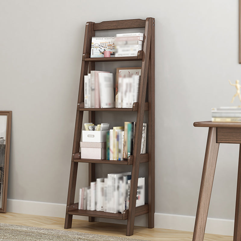 Modern Style Ladder Bookshelf Solid Wood Shelf Bookcase for Home 17.7"L x 13.4"W x 55.1"H Walnut Clearhalo 'Bookcases' 'furn' 'furn_bookcases' 'Furniture' 'furniture_bookcases' 'kitchen' 'kitchen_bookcases' 'Living Room Furniture' 'Office Furniture' 4708934