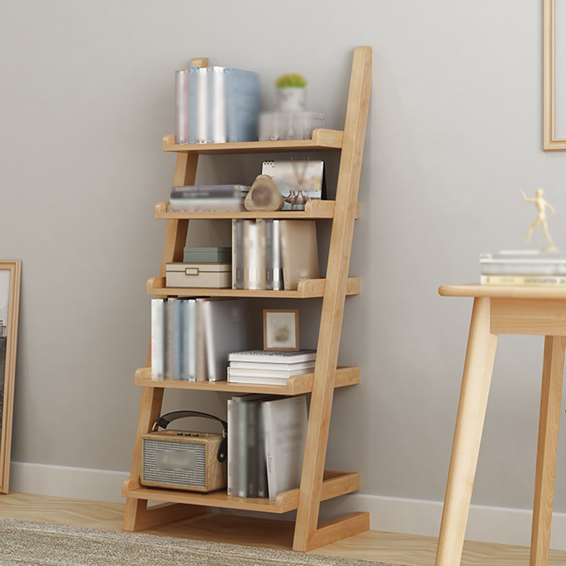 Modern Style Ladder Bookshelf Solid Wood Shelf Bookcase for Home 23.8"L x 15.6"W x 55.1"H Natural Clearhalo 'Bookcases' 'furn' 'furn_bookcases' 'Furniture' 'furniture_bookcases' 'kitchen' 'kitchen_bookcases' 'Living Room Furniture' 'Office Furniture' 4708935