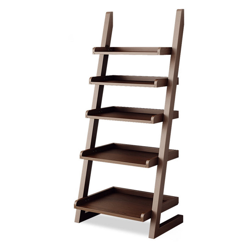 Modern Style Ladder Bookshelf Solid Wood Shelf Bookcase for Home 23.8"L x 15.6"W x 55.1"H Walnut Clearhalo 'Bookcases' 'furn' 'furn_bookcases' 'Furniture' 'furniture_bookcases' 'kitchen' 'kitchen_bookcases' 'Living Room Furniture' 'Office Furniture' 4708941