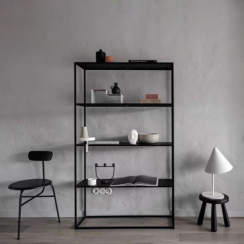 Open Metal Etagere Bookcase Contemporary Shelf Bookcase with Shelves 23.6"L x 11.8"W x 55.1"H Black Clearhalo 'Bookcases' 'furn' 'furn_bookcases' 'Furniture' 'furniture_bookcases' 'kitchen' 'kitchen_bookcases' 'Living Room Furniture' 'Office Furniture' 4709038