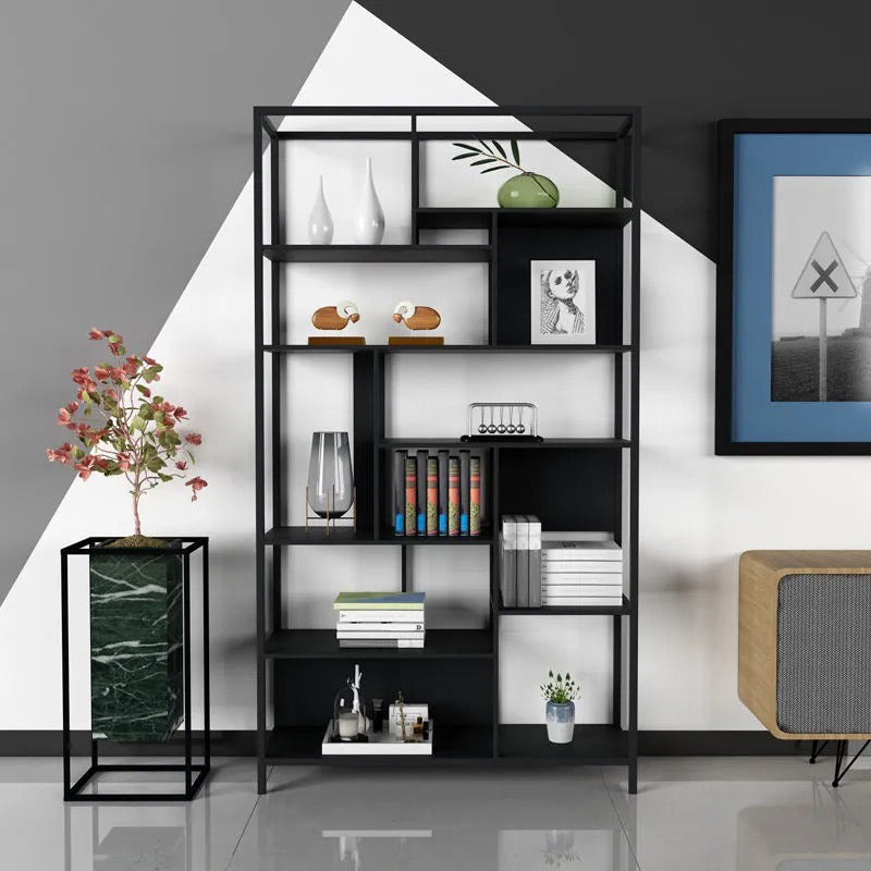 Open Etagere Bookcase Modern Style Shelf Bookcase with Metal Material 39.4"L x 11.8"W x 70.9"H Black Clearhalo 'Bookcases' 'furn' 'furn_bookcases' 'Furniture' 'furniture_bookcases' 'kitchen' 'kitchen_bookcases' 'Living Room Furniture' 'Office Furniture' 4709055