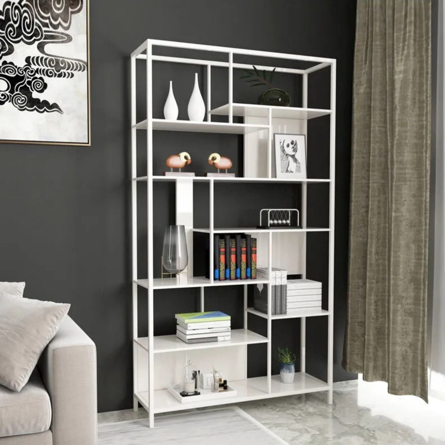 Open Etagere Bookcase Modern Style Shelf Bookcase with Metal Material Clearhalo 'Bookcases' 'furn' 'furn_bookcases' 'Furniture' 'furniture_bookcases' 'kitchen' 'kitchen_bookcases' 'Living Room Furniture' 'Office Furniture' 4709061