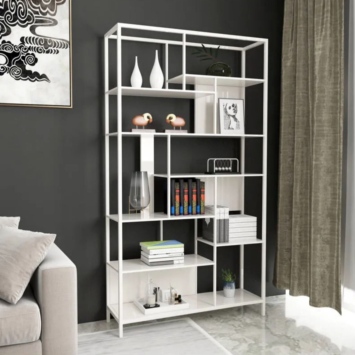 Open Metal Etagere Bookcase Modern Shelf Bookcase with Shelves Clearhalo 'Bookcases' 'furn' 'furn_bookcases' 'Furniture' 'furniture_bookcases' 'kitchen' 'kitchen_bookcases' 'Living Room Furniture' 'Office Furniture' 4709073
