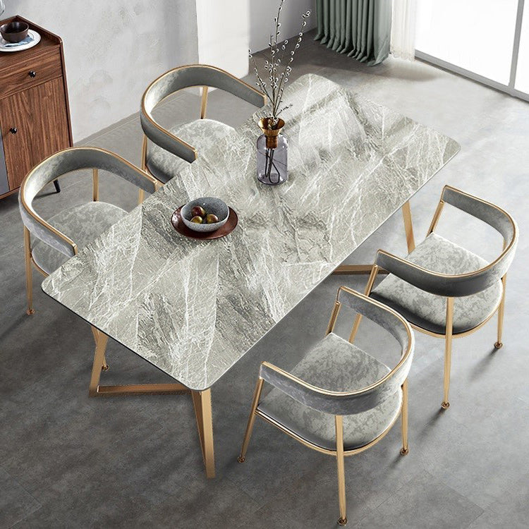 Glam 1/4/5 Pieces Dining Room Chair Set Rectangle Dining Table Set 5 Pieces: Beige Table, 4 Grey Chairs Clearhalo 'Dining Room Sets' 'Dining Tables & Seating' 'dining_room_set' 'furn' 'furn_dining_room_set' 'Furniture' 'furniture_dining_room_set' 'Kitchen & Dining Furniture' 4713044