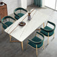 Glam 1/4/5 Pieces Dining Room Chair Set Rectangle Dining Table Set 5 Pieces: White-gold Table, 4 Green Chairs Clearhalo 'Dining Room Sets' 'Dining Tables & Seating' 'dining_room_set' 'furn' 'furn_dining_room_set' 'Furniture' 'furniture_dining_room_set' 'Kitchen & Dining Furniture' 4713047