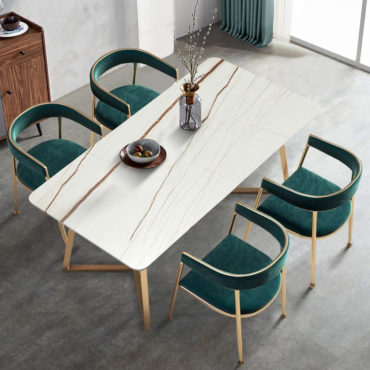 Glam 1/4/5 Pieces Dining Room Chair Set Rectangle Dining Table Set 5 Pieces: White-gold Table, 4 Green Chairs Clearhalo 'Dining Room Sets' 'Dining Tables & Seating' 'dining_room_set' 'furn' 'furn_dining_room_set' 'Furniture' 'furniture_dining_room_set' 'Kitchen & Dining Furniture' 4713047