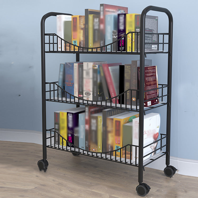 Steel Industrial Etagere Bookshelf Open Vertical Bookshelf with Caster Wheels 15.7"L x 10.6"W x 26.8"H Black Clearhalo 'Bookcases' 'furn' 'furn_bookcases' 'Furniture' 'furniture_bookcases' 'kitchen' 'kitchen_bookcases' 'Living Room Furniture' 'Office Furniture' 4718752