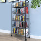 Steel Industrial Etagere Bookshelf Open Vertical Bookshelf with Caster Wheels 19.7"L x 10.6"W x 44.1"H Black Clearhalo 'Bookcases' 'furn' 'furn_bookcases' 'Furniture' 'furniture_bookcases' 'kitchen' 'kitchen_bookcases' 'Living Room Furniture' 'Office Furniture' 4718754