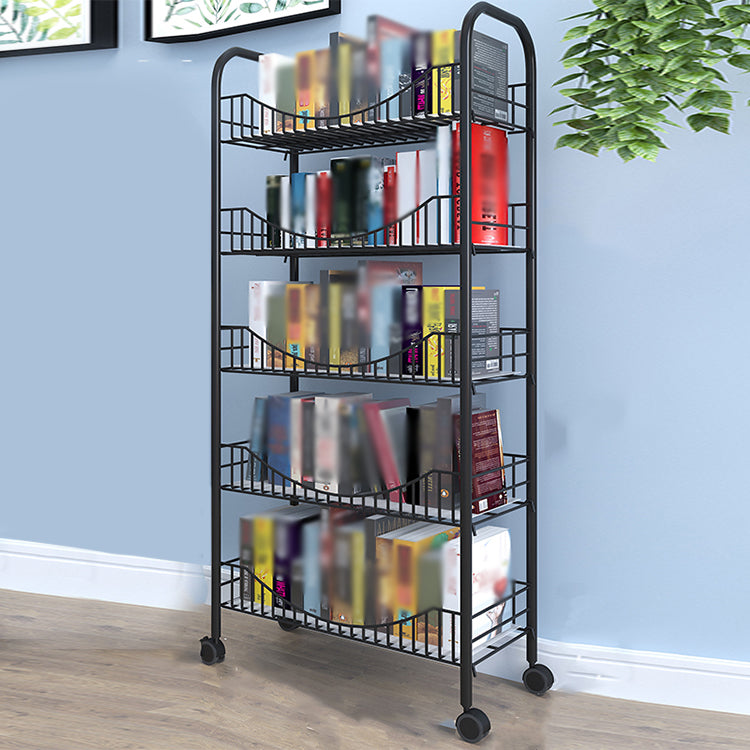 Steel Industrial Etagere Bookshelf Open Vertical Bookshelf with Caster Wheels 19.7"L x 10.6"W x 44.1"H Black Clearhalo 'Bookcases' 'furn' 'furn_bookcases' 'Furniture' 'furniture_bookcases' 'kitchen' 'kitchen_bookcases' 'Living Room Furniture' 'Office Furniture' 4718754