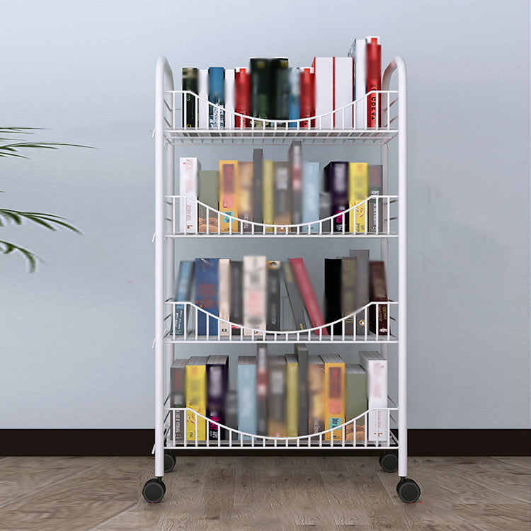 Steel Industrial Etagere Bookshelf Open Vertical Bookshelf with Caster Wheels 15.7"L x 10.6"W x 35.4"H White Clearhalo 'Bookcases' 'furn' 'furn_bookcases' 'Furniture' 'furniture_bookcases' 'kitchen' 'kitchen_bookcases' 'Living Room Furniture' 'Office Furniture' 4718756