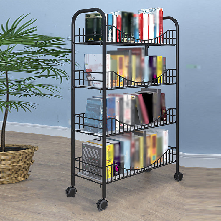 Steel Industrial Etagere Bookshelf Open Vertical Bookshelf with Caster Wheels 19.7"L x 10.6"W x 35.4"H Black Clearhalo 'Bookcases' 'furn' 'furn_bookcases' 'Furniture' 'furniture_bookcases' 'kitchen' 'kitchen_bookcases' 'Living Room Furniture' 'Office Furniture' 4718758