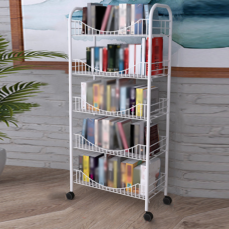 Steel Industrial Etagere Bookshelf Open Vertical Bookshelf with Caster Wheels 19.7"L x 10.6"W x 44.1"H White Clearhalo 'Bookcases' 'furn' 'furn_bookcases' 'Furniture' 'furniture_bookcases' 'kitchen' 'kitchen_bookcases' 'Living Room Furniture' 'Office Furniture' 4718760