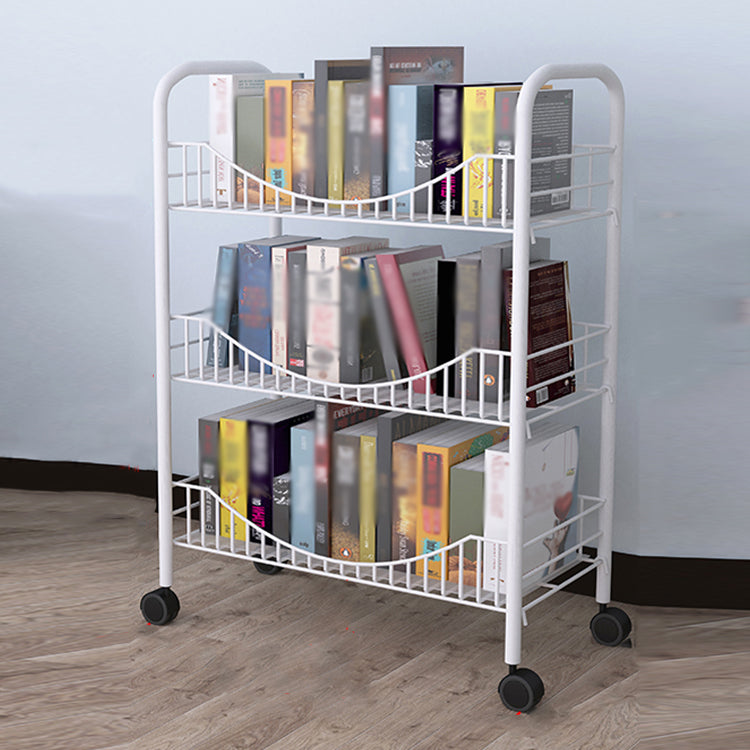 Steel Industrial Etagere Bookshelf Open Vertical Bookshelf with Caster Wheels 15.7"L x 10.6"W x 26.8"H White Clearhalo 'Bookcases' 'furn' 'furn_bookcases' 'Furniture' 'furniture_bookcases' 'kitchen' 'kitchen_bookcases' 'Living Room Furniture' 'Office Furniture' 4718761