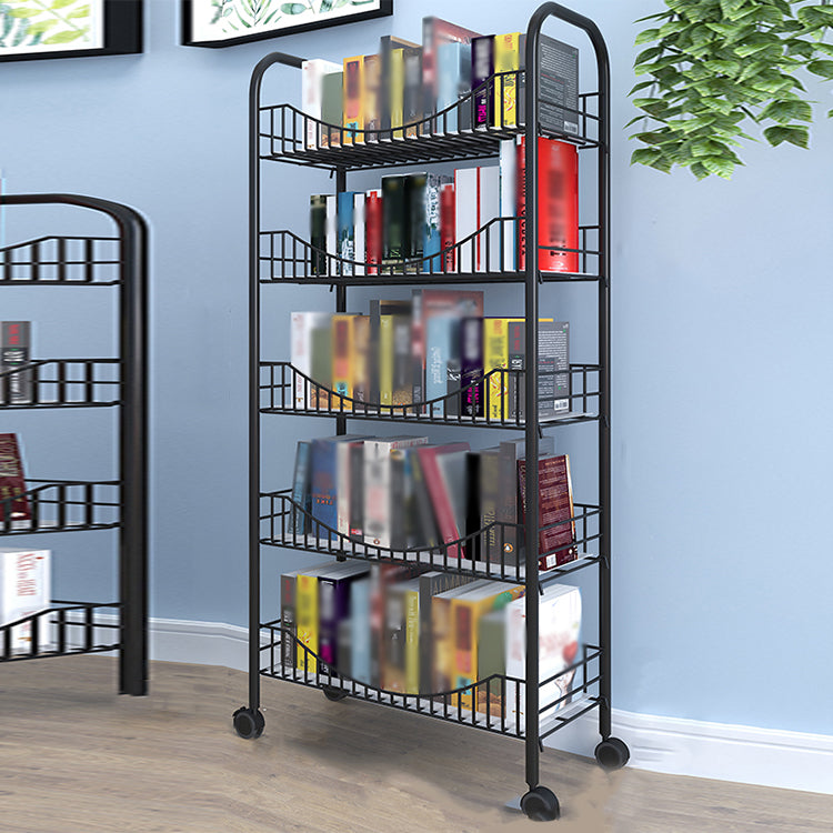 Steel Industrial Etagere Bookshelf Open Vertical Bookshelf with Caster Wheels 15.7"L x 10.6"W x 44.1"H Black Clearhalo 'Bookcases' 'furn' 'furn_bookcases' 'Furniture' 'furniture_bookcases' 'kitchen' 'kitchen_bookcases' 'Living Room Furniture' 'Office Furniture' 4718762