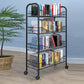 Steel Industrial Etagere Bookshelf Open Vertical Bookshelf with Caster Wheels 15.7"L x 10.6"W x 35.4"H Black Clearhalo 'Bookcases' 'furn' 'furn_bookcases' 'Furniture' 'furniture_bookcases' 'kitchen' 'kitchen_bookcases' 'Living Room Furniture' 'Office Furniture' 4718764