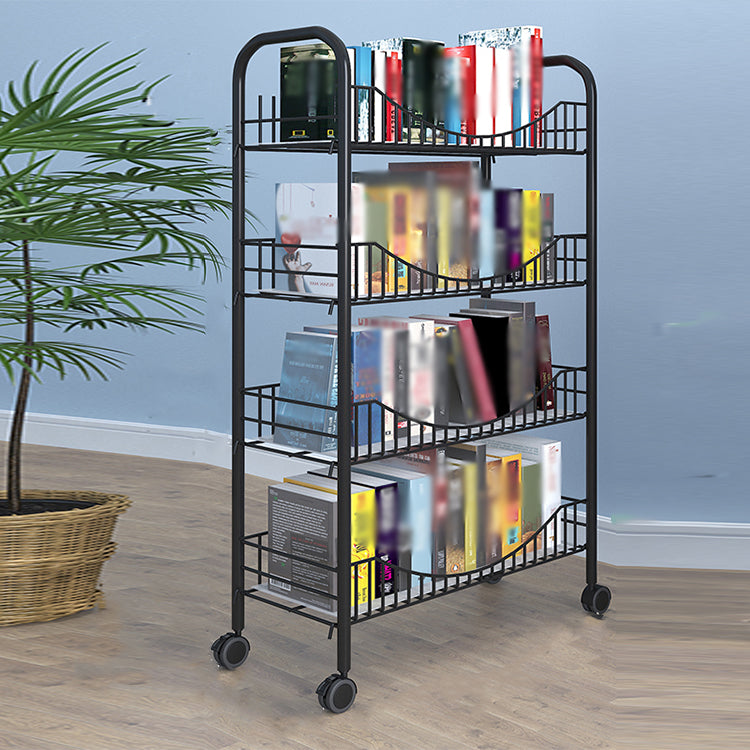 Steel Industrial Etagere Bookshelf Open Vertical Bookshelf with Caster Wheels 15.7"L x 10.6"W x 35.4"H Black Clearhalo 'Bookcases' 'furn' 'furn_bookcases' 'Furniture' 'furniture_bookcases' 'kitchen' 'kitchen_bookcases' 'Living Room Furniture' 'Office Furniture' 4718764