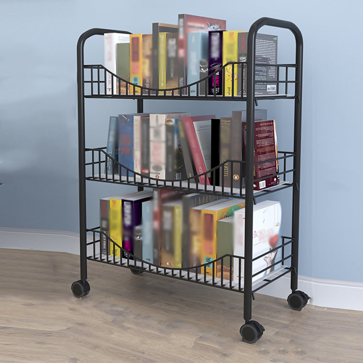 Steel Industrial Etagere Bookshelf Open Vertical Bookshelf with Caster Wheels 19.7"L x 10.6"W x 26.8"H Black Clearhalo 'Bookcases' 'furn' 'furn_bookcases' 'Furniture' 'furniture_bookcases' 'kitchen' 'kitchen_bookcases' 'Living Room Furniture' 'Office Furniture' 4718765