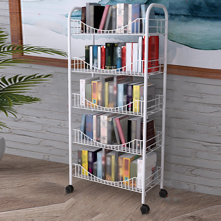 Steel Industrial Etagere Bookshelf Open Vertical Bookshelf with Caster Wheels 15.7"L x 10.6"W x 44.1"H White Clearhalo 'Bookcases' 'furn' 'furn_bookcases' 'Furniture' 'furniture_bookcases' 'kitchen' 'kitchen_bookcases' 'Living Room Furniture' 'Office Furniture' 4718766