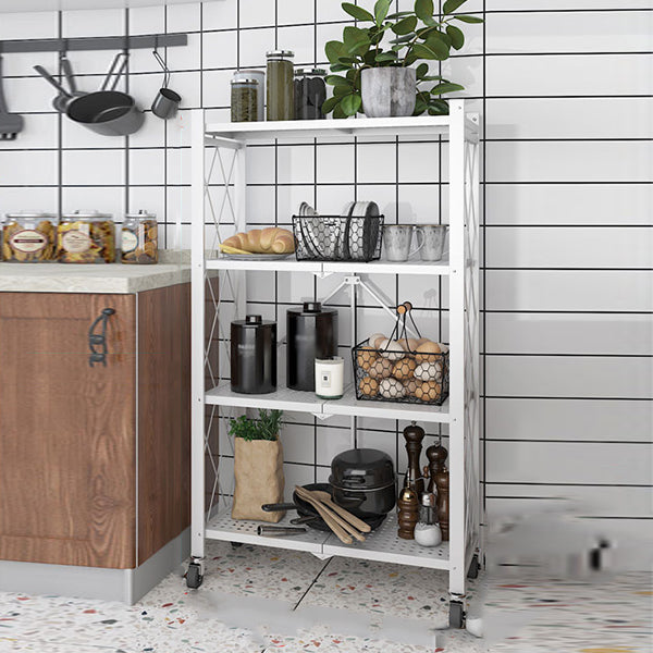 Industrial Open Etagere Bookshelf Metal Bookshelf with Caster Wheels 24"L x 14.4"W x 50.2"H White Clearhalo 'Bookcases' 'furn' 'furn_bookcases' 'Furniture' 'furniture_bookcases' 'kitchen' 'kitchen_bookcases' 'Living Room Furniture' 'Office Furniture' 4718777