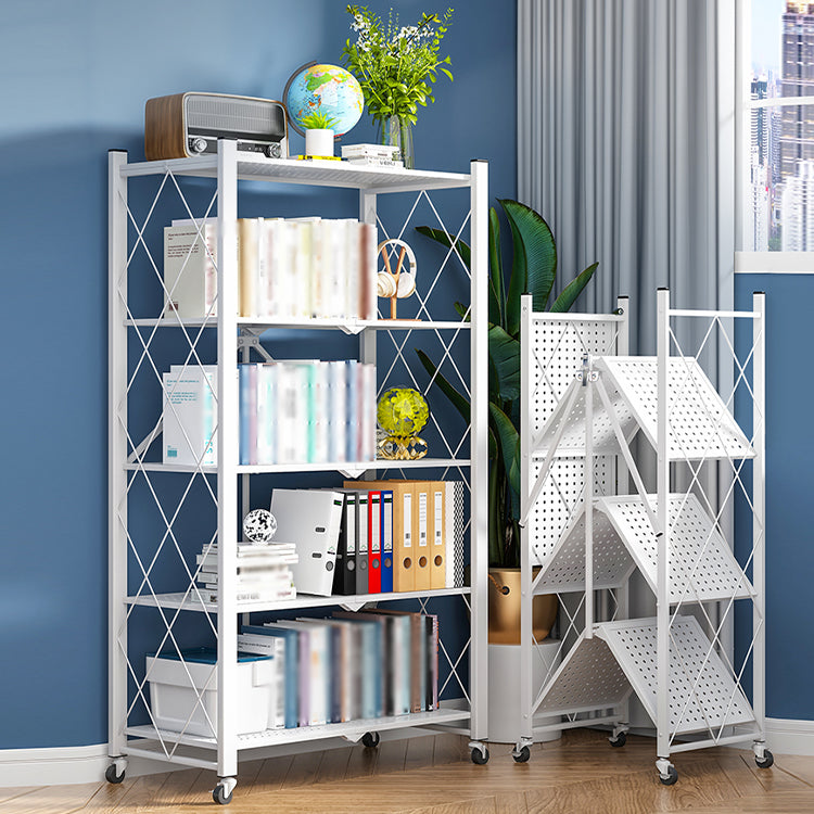Industrial Open Etagere Bookshelf Metal Bookshelf with Caster Wheels Clearhalo 'Bookcases' 'furn' 'furn_bookcases' 'Furniture' 'furniture_bookcases' 'kitchen' 'kitchen_bookcases' 'Living Room Furniture' 'Office Furniture' 4718778