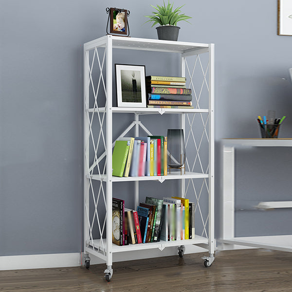 Industrial Open Etagere Bookshelf Metal Bookshelf with Caster Wheels 28.1"L x 14.4"W x 50.2"H White Clearhalo 'Bookcases' 'furn' 'furn_bookcases' 'Furniture' 'furniture_bookcases' 'kitchen' 'kitchen_bookcases' 'Living Room Furniture' 'Office Furniture' 4718779