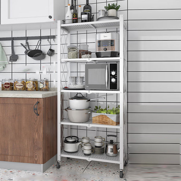 Industrial Open Etagere Bookshelf Metal Bookshelf with Caster Wheels 24"L x 14.4"W x 64.2"H White Clearhalo 'Bookcases' 'furn' 'furn_bookcases' 'Furniture' 'furniture_bookcases' 'kitchen' 'kitchen_bookcases' 'Living Room Furniture' 'Office Furniture' 4718782