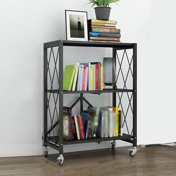 Industrial Open Etagere Bookshelf Metal Bookshelf with Caster Wheels 28.1"L x 14.4"W x 34.3"H Black Clearhalo 'Bookcases' 'furn' 'furn_bookcases' 'Furniture' 'furniture_bookcases' 'kitchen' 'kitchen_bookcases' 'Living Room Furniture' 'Office Furniture' 4718784