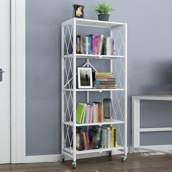 Industrial Open Etagere Bookshelf Metal Bookshelf with Caster Wheels 28.1"L x 14.4"W x 64.2"H White Clearhalo 'Bookcases' 'furn' 'furn_bookcases' 'Furniture' 'furniture_bookcases' 'kitchen' 'kitchen_bookcases' 'Living Room Furniture' 'Office Furniture' 4718786