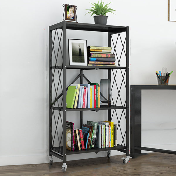 Industrial Open Etagere Bookshelf Metal Bookshelf with Caster Wheels 28.1"L x 14.4"W x 50.2"H Black Clearhalo 'Bookcases' 'furn' 'furn_bookcases' 'Furniture' 'furniture_bookcases' 'kitchen' 'kitchen_bookcases' 'Living Room Furniture' 'Office Furniture' 4718787