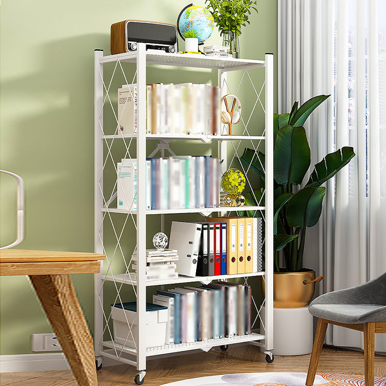 Industrial Open Etagere Bookshelf Metal Bookshelf with Caster Wheels Clearhalo 'Bookcases' 'furn' 'furn_bookcases' 'Furniture' 'furniture_bookcases' 'kitchen' 'kitchen_bookcases' 'Living Room Furniture' 'Office Furniture' 4718789