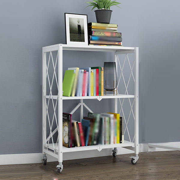 Industrial Open Etagere Bookshelf Metal Bookshelf with Caster Wheels 28.1"L x 14.4"W x 34.3"H White Clearhalo 'Bookcases' 'furn' 'furn_bookcases' 'Furniture' 'furniture_bookcases' 'kitchen' 'kitchen_bookcases' 'Living Room Furniture' 'Office Furniture' 4718792