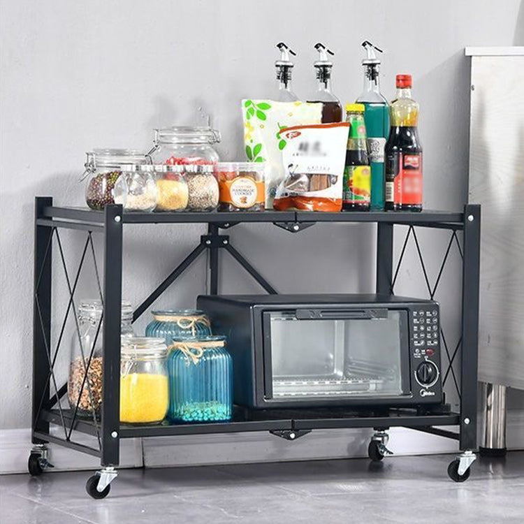 Industrial Open Etagere Bookshelf Metal Bookshelf with Caster Wheels 28"L x 13.4"W x 19.3"H Black Clearhalo 'Bookcases' 'furn' 'furn_bookcases' 'Furniture' 'furniture_bookcases' 'kitchen' 'kitchen_bookcases' 'Living Room Furniture' 'Office Furniture' 4718794