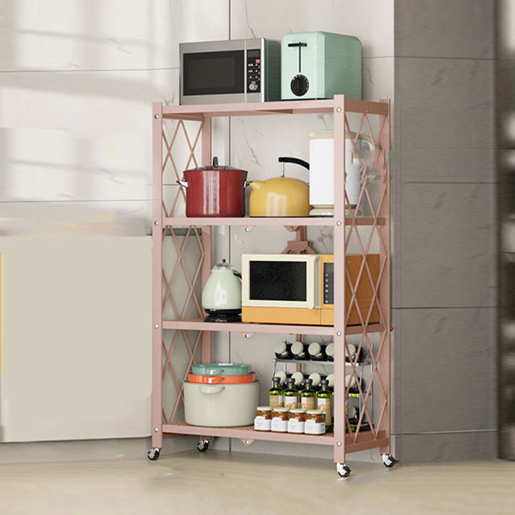 Industrial Open Etagere Bookshelf Metal Bookshelf with Caster Wheels 28"L x 14.2"W x 49.2"H Pink Clearhalo 'Bookcases' 'furn' 'furn_bookcases' 'Furniture' 'furniture_bookcases' 'kitchen' 'kitchen_bookcases' 'Living Room Furniture' 'Office Furniture' 4718798