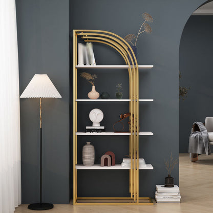 12"W Bookshelf Open Back Glam Style Bookcase for Study Room Home Office 23.6"L x 11.8"W x 59.1"H Clearhalo 'Bookcases' 'furn' 'furn_bookcases' 'Furniture' 'furniture_bookcases' 'kitchen' 'kitchen_bookcases' 'Living Room Furniture' 'Office Furniture' 4718807