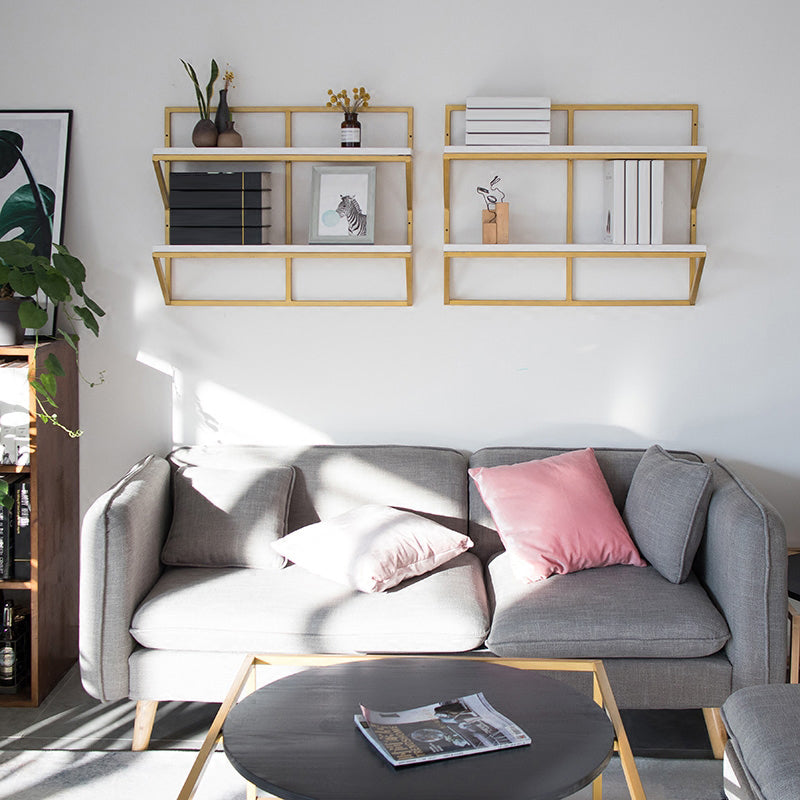 Glam Wall Mounted Bookshelf Iron Frame Glass and Pine Shelf Bookshelf Clearhalo 'Bookcases' 'furn' 'furn_bookcases' 'Furniture' 'furniture_bookcases' 'kitchen' 'kitchen_bookcases' 'Living Room Furniture' 'Office Furniture' 4718848