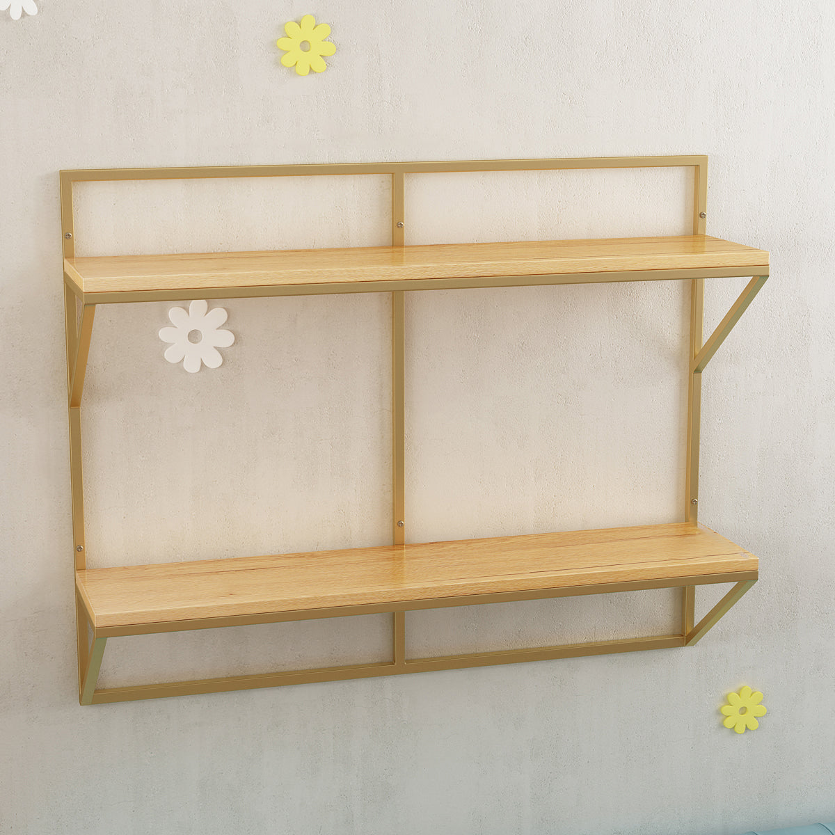 Glam Wall Mounted Bookshelf Iron Frame Glass and Pine Shelf Bookshelf Natural Clearhalo 'Bookcases' 'furn' 'furn_bookcases' 'Furniture' 'furniture_bookcases' 'kitchen' 'kitchen_bookcases' 'Living Room Furniture' 'Office Furniture' 4718849