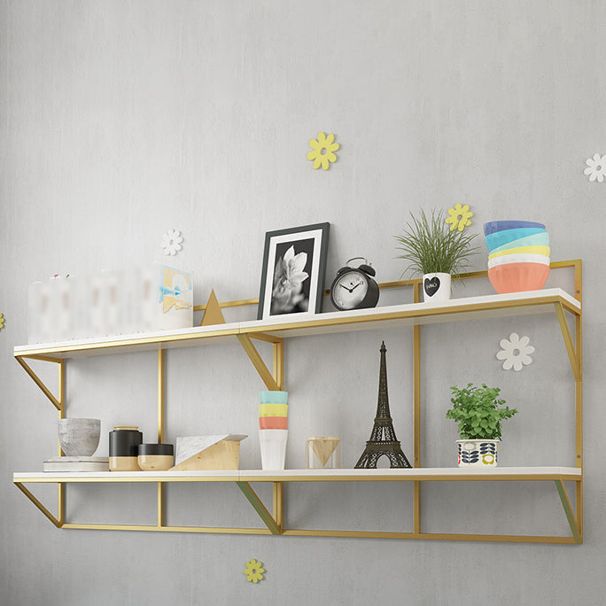 Glam Wall Mounted Bookshelf Iron Frame Glass and Pine Shelf Bookshelf Clearhalo 'Bookcases' 'furn' 'furn_bookcases' 'Furniture' 'furniture_bookcases' 'kitchen' 'kitchen_bookcases' 'Living Room Furniture' 'Office Furniture' 4718852