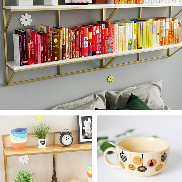 Glam Wall Mounted Bookshelf Iron Frame Glass and Pine Shelf Bookshelf Clearhalo 'Bookcases' 'furn' 'furn_bookcases' 'Furniture' 'furniture_bookcases' 'kitchen' 'kitchen_bookcases' 'Living Room Furniture' 'Office Furniture' 4718856
