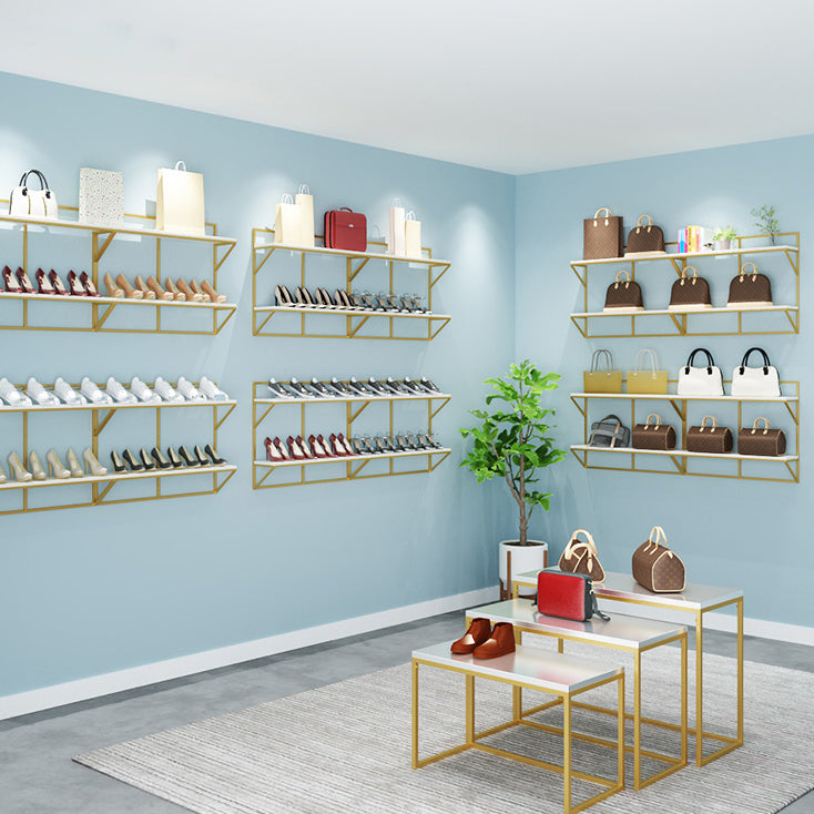 Glam Wall Mounted Bookshelf Iron Frame Glass and Pine Shelf Bookshelf Clearhalo 'Bookcases' 'furn' 'furn_bookcases' 'Furniture' 'furniture_bookcases' 'kitchen' 'kitchen_bookcases' 'Living Room Furniture' 'Office Furniture' 4718858