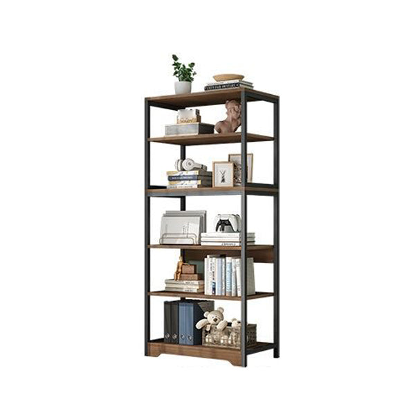 Industrial Open Etagere Bookshelf Steel Frame Manufactured Wood Shelf Bookshelf 24"L x 12"W x 63"H Black-Brown Clearhalo 'Bookcases' 'furn' 'furn_bookcases' 'Furniture' 'furniture_bookcases' 'kitchen' 'kitchen_bookcases' 'Living Room Furniture' 'Office Furniture' 4718889