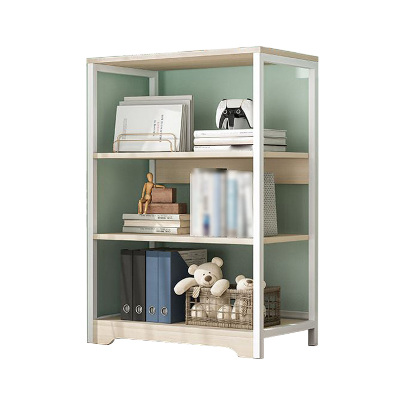 Industrial Open Etagere Bookshelf Steel Frame Manufactured Wood Shelf Bookshelf 23.6"L x 11.8"W x 39.4"H White-Wood Clearhalo 'Bookcases' 'furn' 'furn_bookcases' 'Furniture' 'furniture_bookcases' 'kitchen' 'kitchen_bookcases' 'Living Room Furniture' 'Office Furniture' 4718893