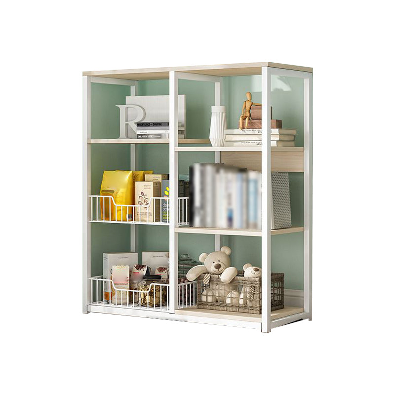 Industrial Open Etagere Bookshelf Steel Frame Manufactured Wood Shelf Bookshelf 31.5"L x 11.8"W x 39.8"H White-Wood Clearhalo 'Bookcases' 'furn' 'furn_bookcases' 'Furniture' 'furniture_bookcases' 'kitchen' 'kitchen_bookcases' 'Living Room Furniture' 'Office Furniture' 4718894