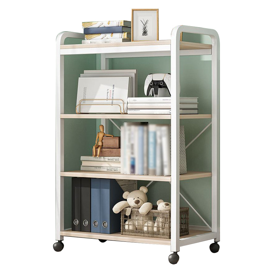 Industrial Open Etagere Bookshelf Steel Frame Manufactured Wood Shelf Bookshelf 23.6"L x 11.8"W x 43.3"H White-Wood Clearhalo 'Bookcases' 'furn' 'furn_bookcases' 'Furniture' 'furniture_bookcases' 'kitchen' 'kitchen_bookcases' 'Living Room Furniture' 'Office Furniture' 4718895